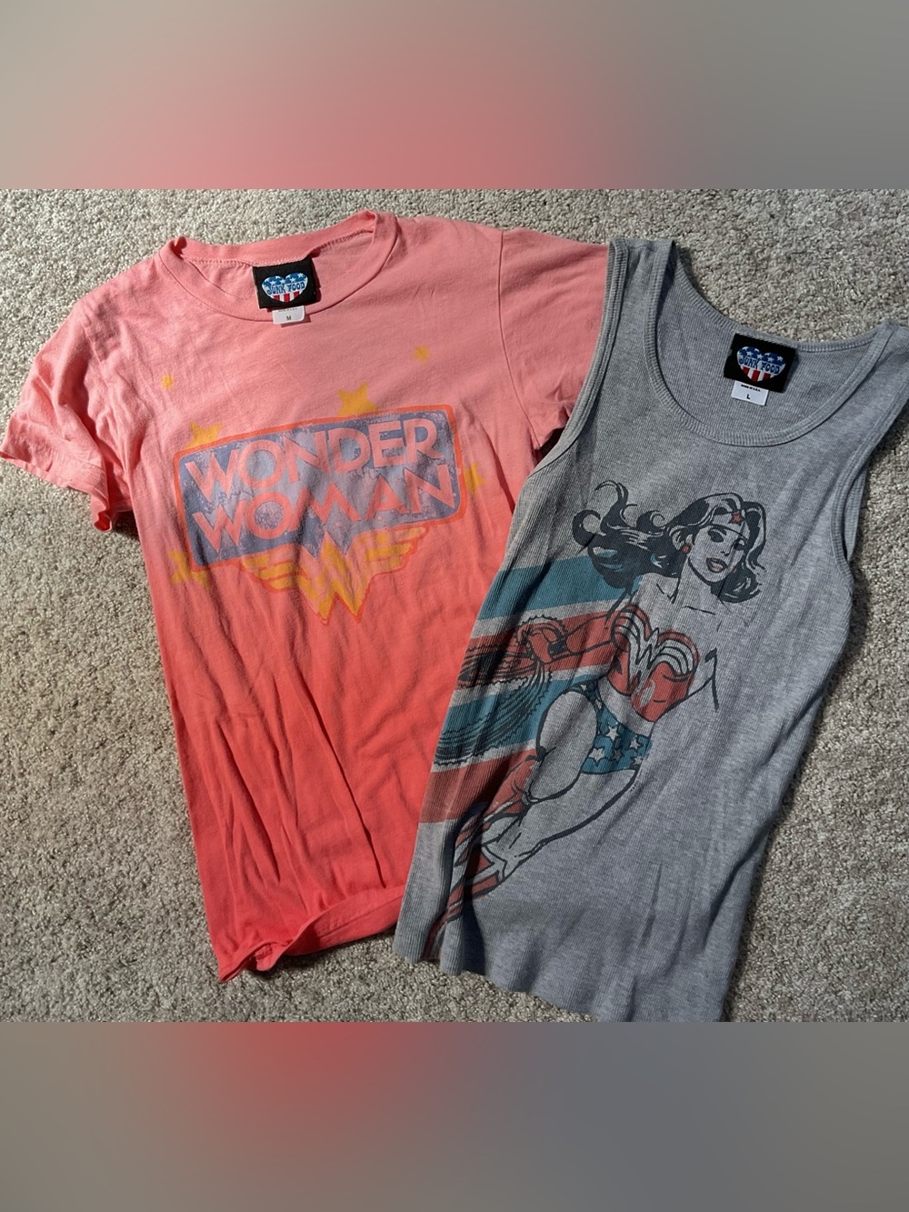 Junk Food Clothing Coral and Gray Wonder Woman Tee & Tank Set